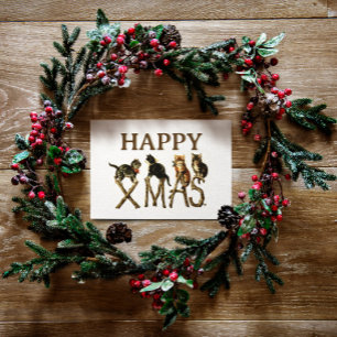 Vintag Happy Xmas Niedlich Cat Kitten Weihnachten