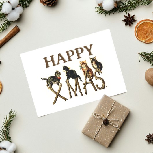 Vintag Happy Xmas Niedlich Cat Kitten Weihnachten