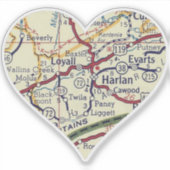 Vintag Harlan KY Map Aufkleber (Vorderseite)