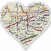 Vintag Harlan KY Map Aufkleber (Vorderseite)