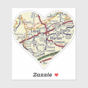 Vintag Harlan KY Map Aufkleber