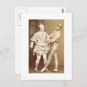Vintag Harlequin & Clown Postkarte (Vorne/Hinten)