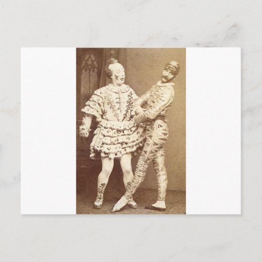 Vintag Harlequin & Clown Postkarte (Vorderseite)