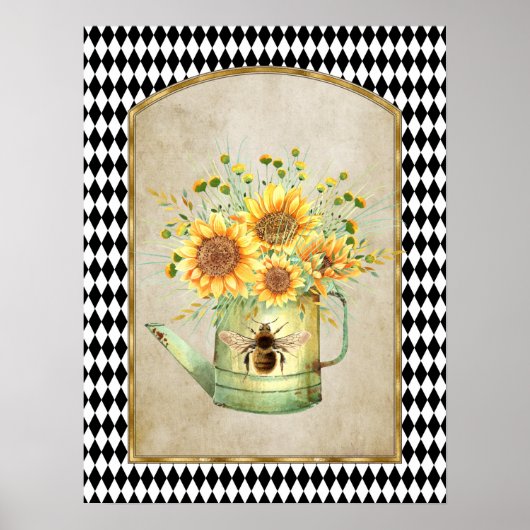 Vintag Harlequin Garden Sonnenblumen Poster (Vorne)