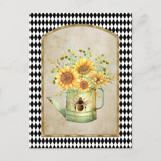 Vintag Harlequin Garden Sonnenblumen Postkarte (Vorderseite)