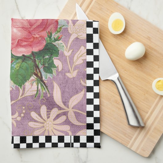 Vintag Harlequin Pink Roses Geschirrtuch (Viertel Falte)