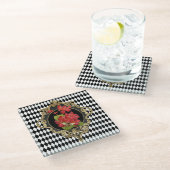 Vintag Harlequin Red Begonias Glasuntersetzer (Schrägansicht)