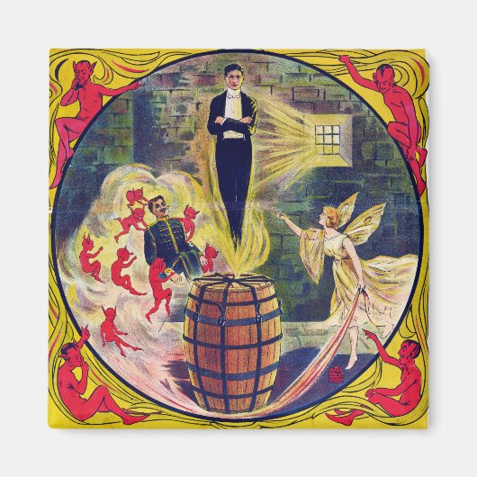 Vintag Harry Houdini Prison Cell & Barrel Mystery Magnet (Vorne)