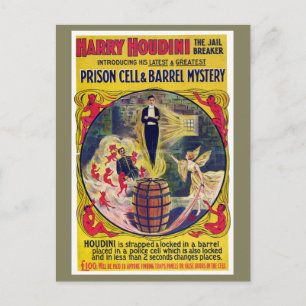 Vintag Harry Houdini Prison Cell & Barrel Mystery Postkarte