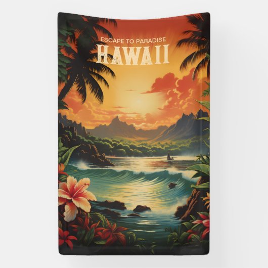 Vintag Hawaii Beach Travel Art Banner (Vertikal)