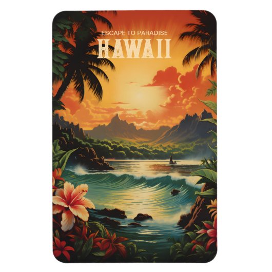 Vintag Hawaii Beach Travel Art Magnet (Vertikal)