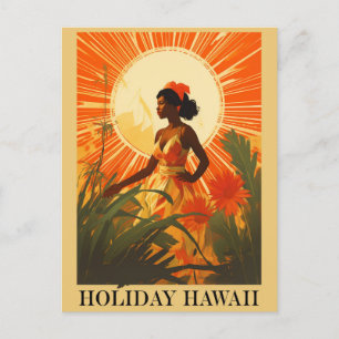 Vintag Hawaii Holiday Hawaiian Woman Travel Postkarte