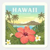 Vintag Hawaii Quadratischer Aufkleber (Vorderseite)