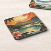 Vintag Hawaii Tropical Beach Travel Getränkeuntersetzer (Linke Seite)