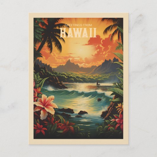 Vintag Hawaii Tropical Beach Travel Postkarte (Vorderseite)