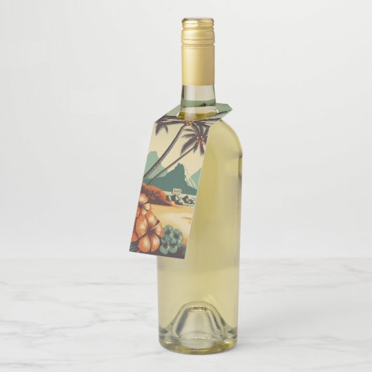 Vintag Hawaii/Tropisch Flaschenanhänger (Angewinkelt)