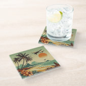 Vintag Hawaii/Tropisch Glasuntersetzer (Schrägansicht)