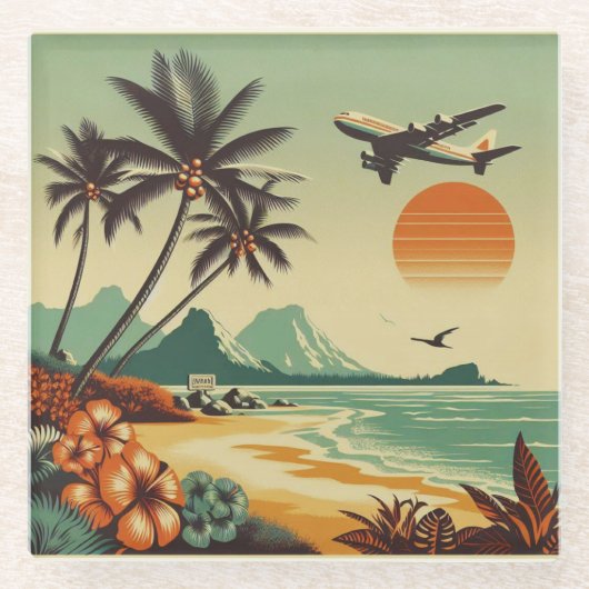 Vintag Hawaii/Tropisch Glasuntersetzer (Vorderseite)