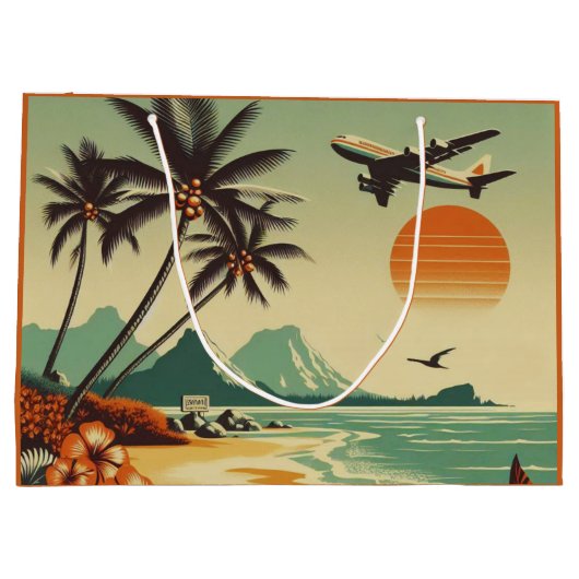 Vintag Hawaii/Tropisch Große Geschenktüte (Rückseite)