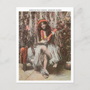 Vintag Hawaiian Hula Dancer Playing Ukulele Postkarte