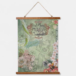 Vintag Hawaiian Scrapbook Aloha Hula Wandteppich Mit Holzrahmen