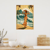 Vintag Hawaiian Travel Honolulu Mittelpazifik Poster (Küche)
