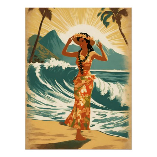 Vintag Hawaiian Travel Honolulu Mittelpazifik Poster (Vorderseite)