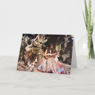 Vintag Hawaiian Wahine Hula Girl Ukulele Karte