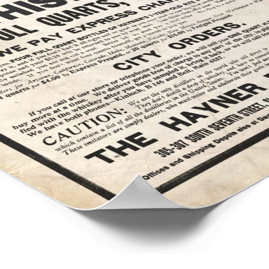 Vintag Hayner Whiskey Print Poster (Ecke)