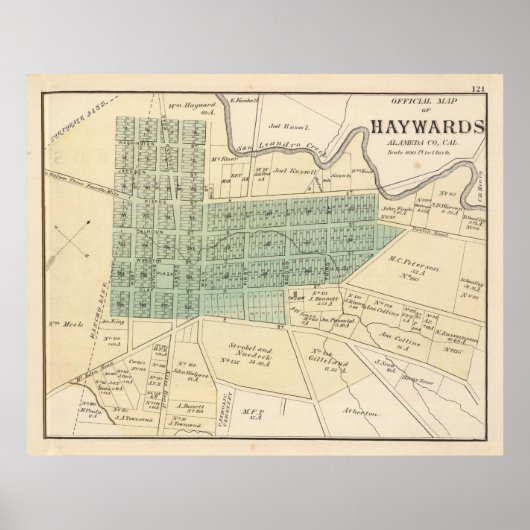 Vintag Hayward CA Map (1878) Poster (Vorne)