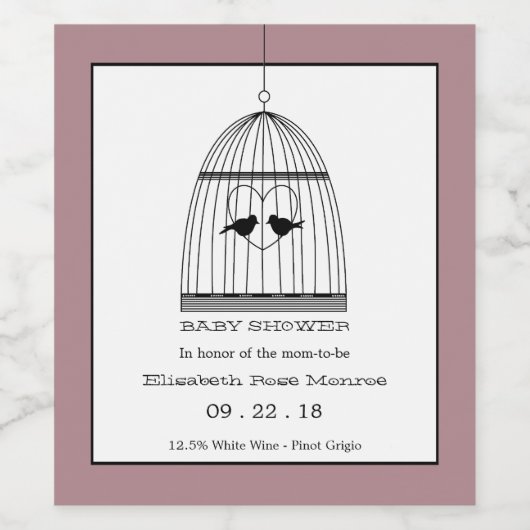 Vintag Heart Birdcage Baby Dusche Weinetikett (Einzelnes Label)