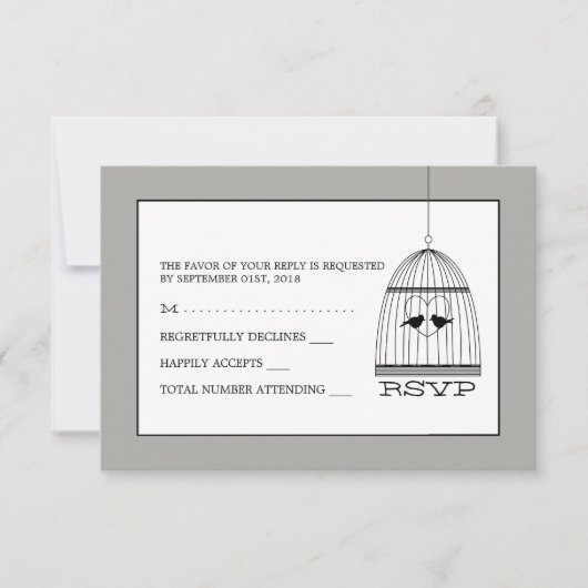 Vintag Heart Birdcage Wedding RSVP Karte (Vorderseite)
