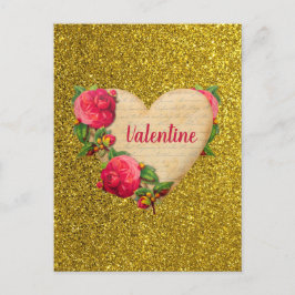Vintag Heart Gold Glitzer Valentinstag Card Postkarte