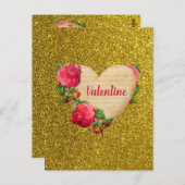 Vintag Heart Gold Glitzer Valentinstag Card Postkarte (Vorne/Hinten)