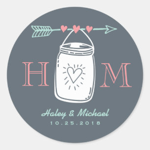 Vintag Heart Mason Jar Monogram Wedding Sticker