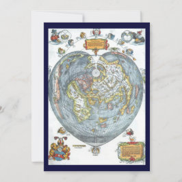 Vintag Heart Shaped Antique World Map Peter Apian Einladung