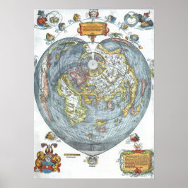 Vintag Heart Shaped Antique World Map Peter Apian Poster
