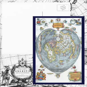 Vintag Heart Shaped Antique World Map Peter Apian Postkarte