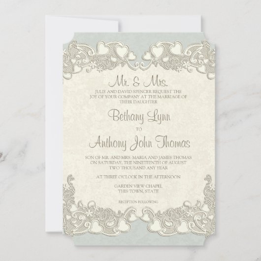 Vintag Hearts Country Sage Green Einladung (Vorderseite)