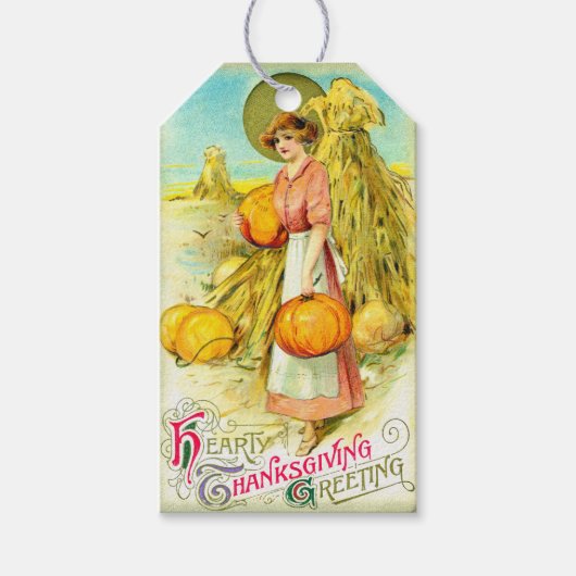 Vintag Hearty Erntedank Grußkürbis Geschenkanhänger (Vorderseite)