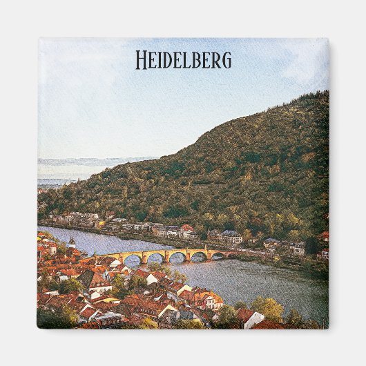 Vintag Heidelberg Deutschland Stadtansicht Magnet (Vorne)