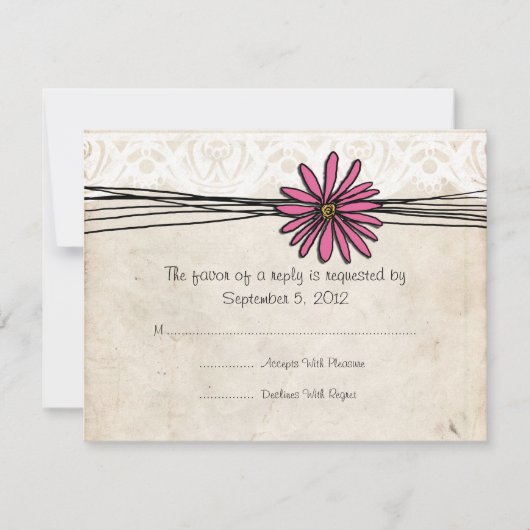 Vintag-hell-rosa Daisy Wedding RSVP (Vorderseite)
