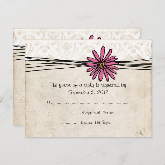 Vintag-hell-rosa Daisy Wedding RSVP (Vorne/Hinten)