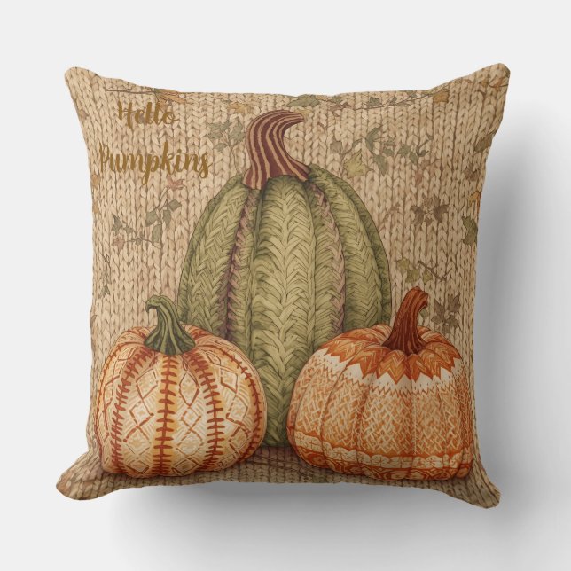 Vintag, Hello Pumpkins mit Crochet Style, Kissen (Vorderseite)