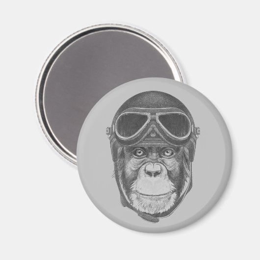 Vintag Helmet Chimpanzee Magnet (Vorderseite/Rückseite)