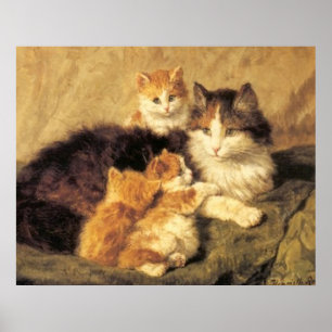 Vintag Henriëtte Ronner Knip's Cats Oil Painting Poster