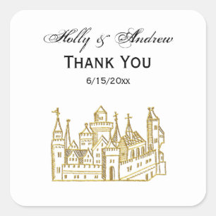 Vintag Heraldic Castle #2 Wappen Imitate Gold Quadratischer Aufkleber