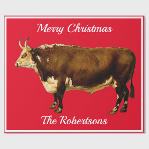 Vintag Hereford Bull über Red Geschenkpapier