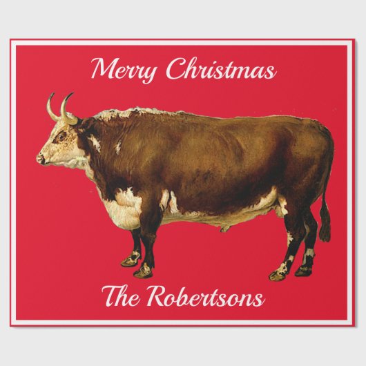 Vintag Hereford Bull über Red Geschenkpapier (Flach)
