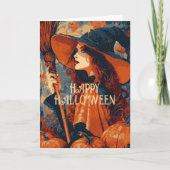 Vintag Hexe Broom Pumpkin Elegant Halloween Karte (Vorderseite)